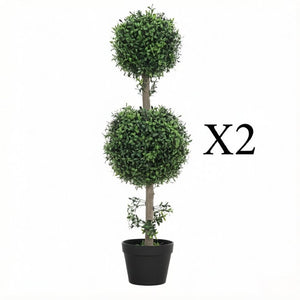 English Elm Stylish Faux Boxwood Double Ball Topiary Trees Set of Two for Entryway Decor T3971P543910