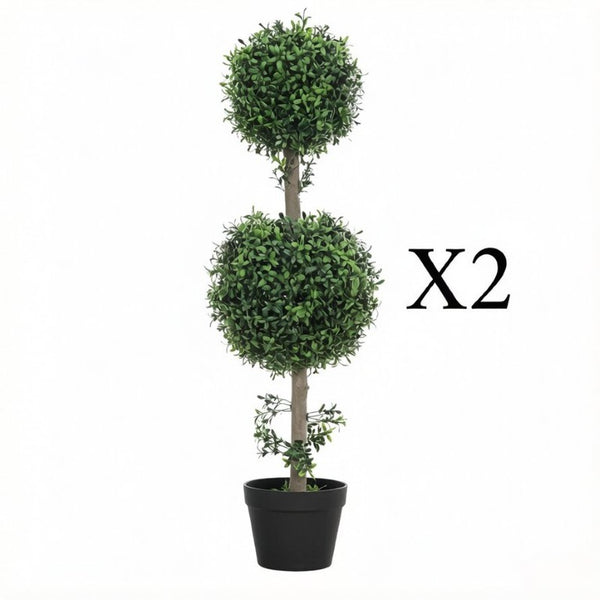 English Elm Stylish Faux Boxwood Double Ball Topiary Trees Set of Two for Entryway Decor T3971P543910