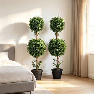 English Elm Stylish Faux Boxwood Double Ball Topiary Trees Set of Two for Entryway Decor T3971P543910