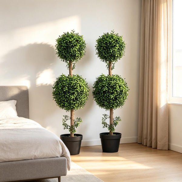 English Elm Stylish Faux Boxwood Double Ball Topiary Trees Set of Two for Entryway Decor T3971P543910