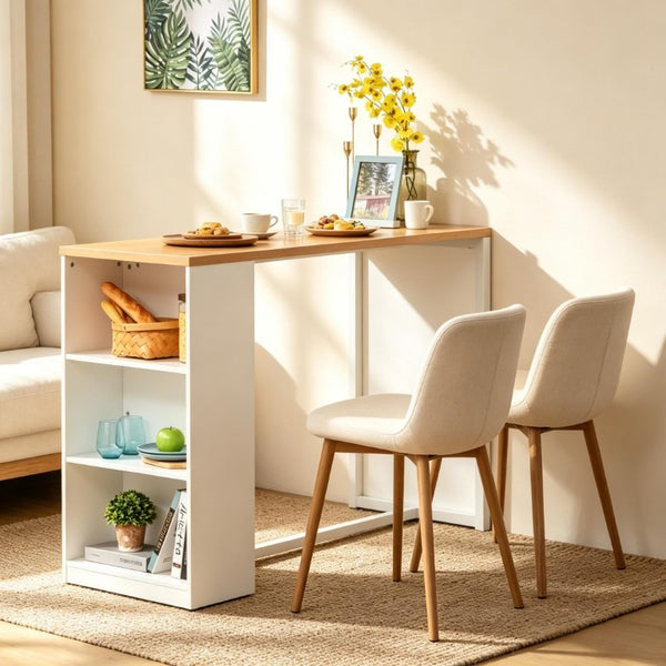 English Elm Modern High Top Bar Table with Three Tier Side Shelving in Two Tone Wood Finish T3971P545579