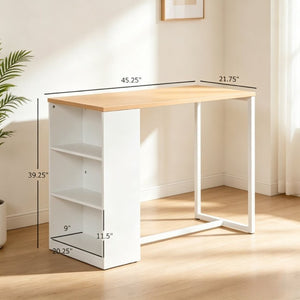 English Elm Modern High Top Bar Table with Three Tier Side Shelving in Two Tone Wood Finish T3971P545579
