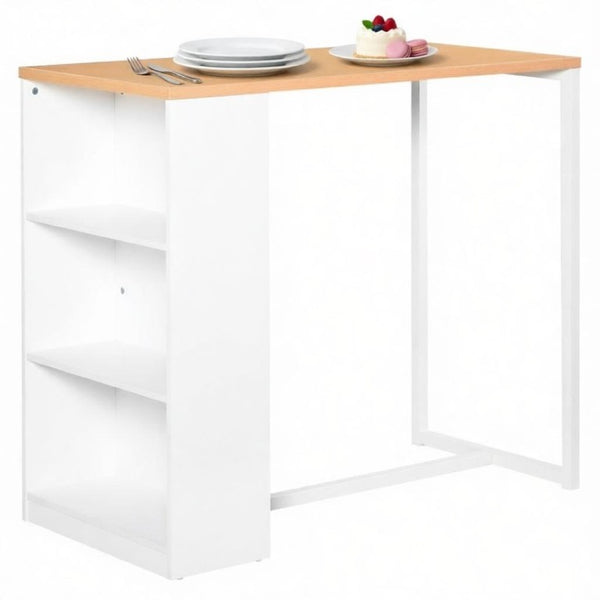 English Elm Modern High Top Bar Table with Three Tier Side Shelving in Two Tone Wood Finish T3971P545579