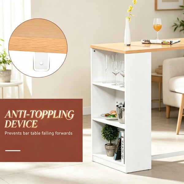 English Elm Modern High Top Bar Table with Three Tier Side Shelving in Two Tone Wood Finish T3971P545579