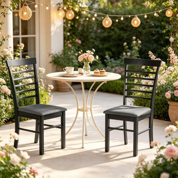 English Elm Modern Ladder Back Dining Chairs Set of 2 Rubberwood Frame Linen Upholstered Seats T3971P545620