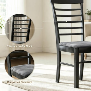 English Elm Modern Ladder Back Dining Chairs Set of 2 Rubberwood Frame Linen Upholstered Seats T3971P545620