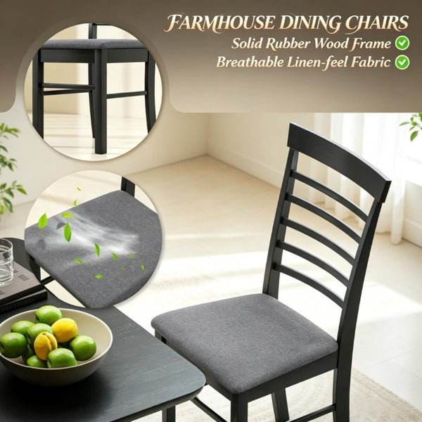 English Elm Modern Ladder Back Dining Chairs Set of 2 Rubberwood Frame Linen Upholstered Seats T3971P545620