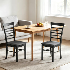 English Elm Modern Ladder Back Dining Chairs Set of 2 Rubberwood Frame Linen Upholstered Seats T3971P545620
