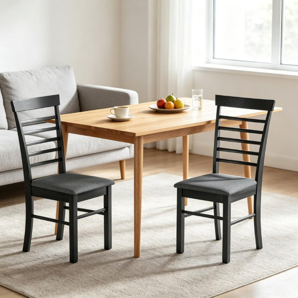 English Elm Modern Ladder Back Dining Chairs Set of 2 Rubberwood Frame Linen Upholstered Seats T3971P545620