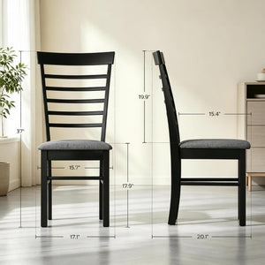 English Elm Modern Ladder Back Dining Chairs Set of 2 Rubberwood Frame Linen Upholstered Seats T3971P545620