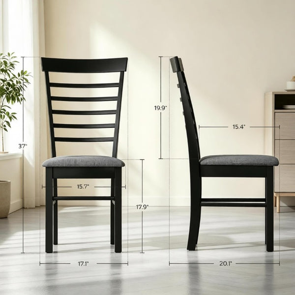 English Elm Modern Ladder Back Dining Chairs Set of 2 Rubberwood Frame Linen Upholstered Seats T3971P545620