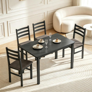 English Elm Modern Farmhouse Five Piece Dining Set with Rubberwood Legs and Slat Back Chairs T3971P545629