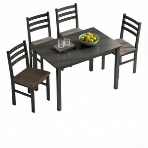 English Elm Modern Farmhouse Five Piece Dining Set with Rubberwood Legs and Slat Back Chairs T3971P545629