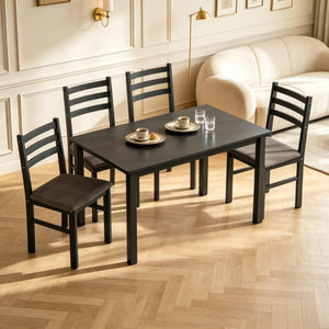 English Elm Modern Farmhouse Five Piece Dining Set with Rubberwood Legs and Slat Back Chairs T3971P545629