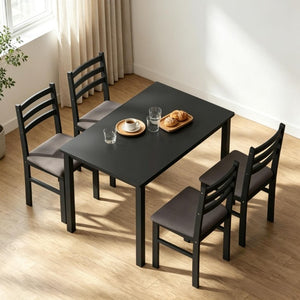 English Elm Modern Farmhouse Five Piece Dining Set with Rubberwood Legs and Slat Back Chairs T3971P545629