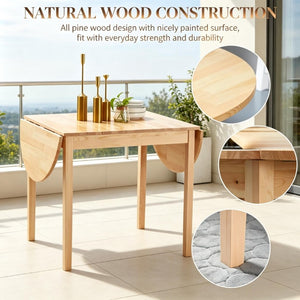 English Elm Multi-Function Solid Pine Drop-Leaf Dining Table Expands to Seat Six for Any Space T3971P545645