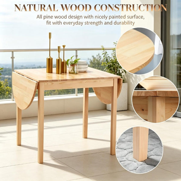 English Elm Multi-Function Solid Pine Drop-Leaf Dining Table Expands to Seat Six for Any Space T3971P545645