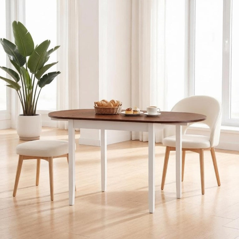 English Elm Convertible Drop Leaf Pinewood Dining Table Seats Six with Two Tone Farmhouse Style T3971P545655