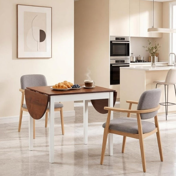 English Elm Convertible Drop Leaf Pinewood Dining Table Seats Six with Two Tone Farmhouse Style T3971P545655