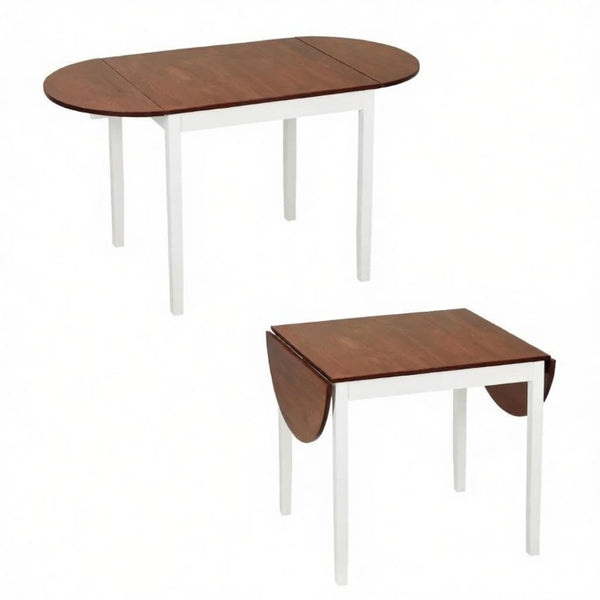 English Elm Convertible Drop Leaf Pinewood Dining Table Seats Six with Two Tone Farmhouse Style T3971P545655