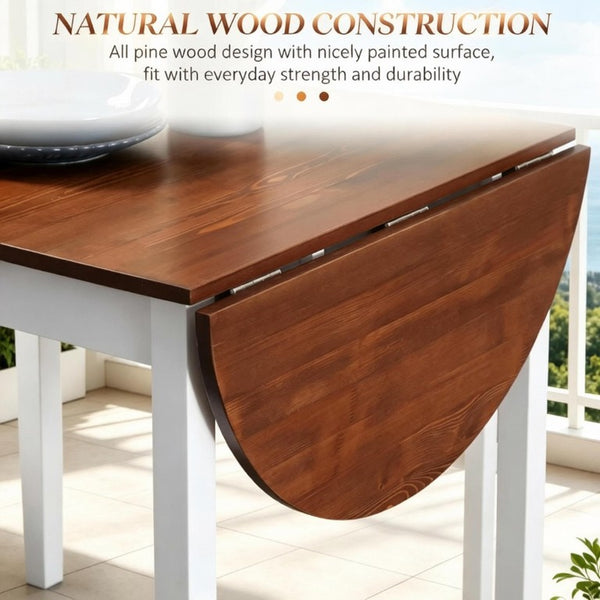 English Elm Convertible Drop Leaf Pinewood Dining Table Seats Six with Two Tone Farmhouse Style T3971P545655