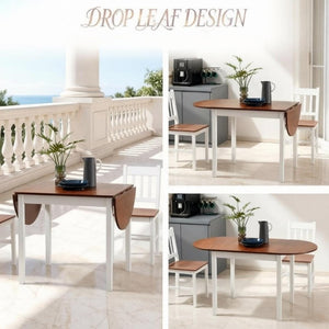 English Elm Convertible Drop Leaf Pinewood Dining Table Seats Six with Two Tone Farmhouse Style T3971P545655