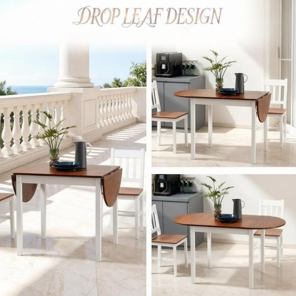 English Elm Convertible Drop Leaf Pinewood Dining Table Seats Six with Two Tone Farmhouse Style T3971P545655
