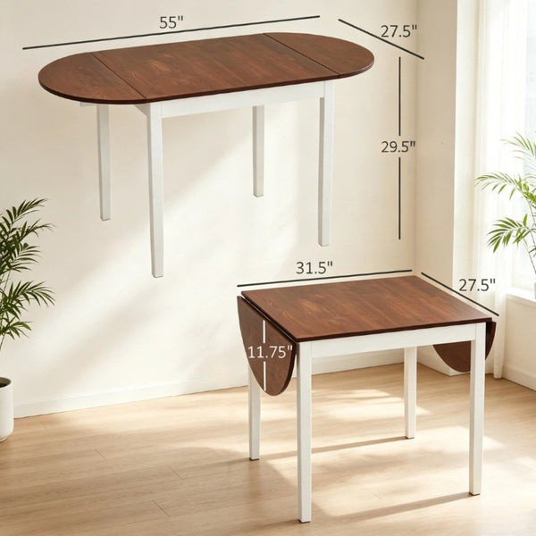 English Elm Convertible Drop Leaf Pinewood Dining Table Seats Six with Two Tone Farmhouse Style T3971P545655
