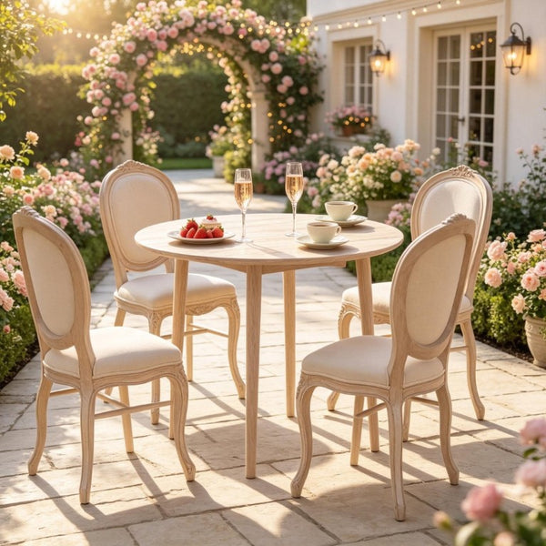 English Elm Multi-Function Drop Leaf Round Dining Table Oak Wood Grain Seats Four Small Space T3971P545667
