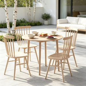 English Elm Multi-Function Drop Leaf Round Dining Table Oak Wood Grain Seats Four Small Space T3971P545667