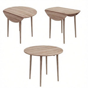 English Elm Multi-Function Drop Leaf Round Dining Table Oak Wood Grain Seats Four Small Space T3971P545667