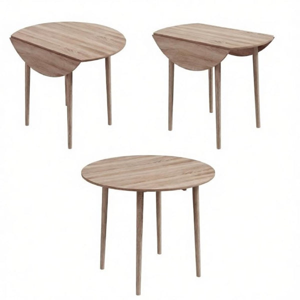 English Elm Multi-Function Drop Leaf Round Dining Table Oak Wood Grain Seats Four Small Space T3971P545667