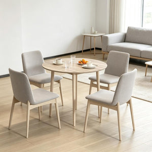 English Elm Multi-Function Drop Leaf Round Dining Table Oak Wood Grain Seats Four Small Space T3971P545667