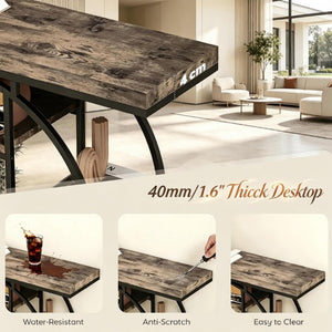 English Elm Chic Industrial Console Table Six Open Shelves Steel Frame Rustic Oak Entryway T3971P545733