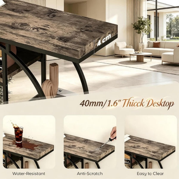 English Elm Chic Industrial Console Table Six Open Shelves Steel Frame Rustic Oak Entryway T3971P545733