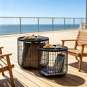 English Elm Modern Steel Wire Nesting Accent Tables with Removable Tops for Living Room Storage T3971P545785