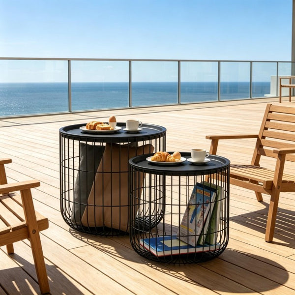 English Elm Modern Steel Wire Nesting Accent Tables with Removable Tops for Living Room Storage T3971P545785