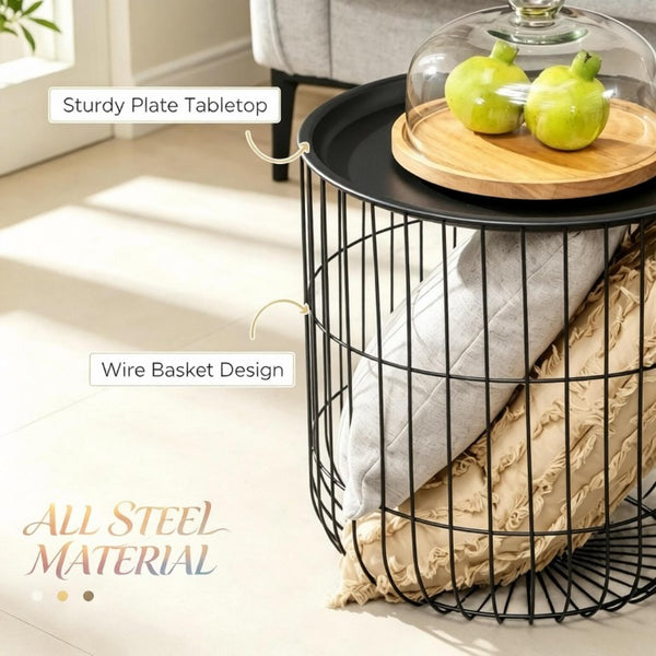 English Elm Modern Steel Wire Nesting Accent Tables with Removable Tops for Living Room Storage T3971P545785