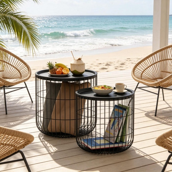 English Elm Modern Steel Wire Nesting Accent Tables with Removable Tops for Living Room Storage T3971P545785