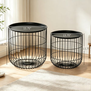 English Elm Modern Steel Wire Nesting Accent Tables with Removable Tops for Living Room Storage T3971P545785