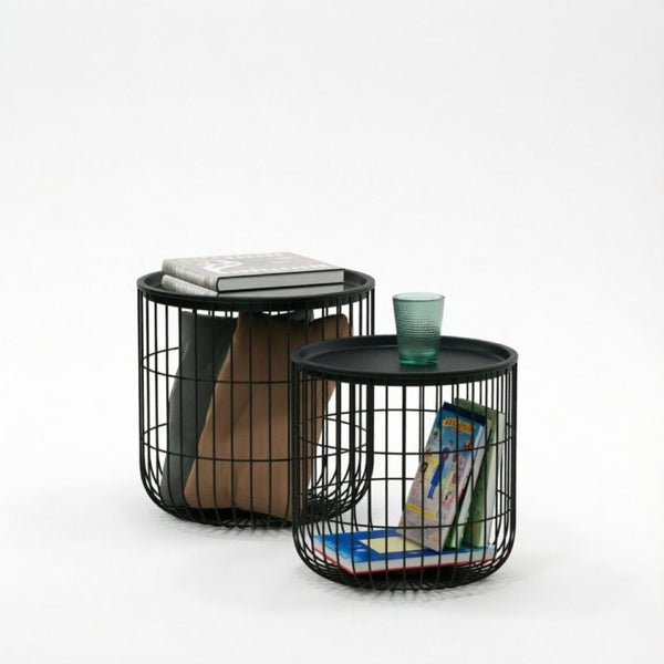 English Elm Modern Steel Wire Nesting Accent Tables with Removable Tops for Living Room Storage T3971P545785