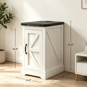English Elm Multi-Functional Farmhouse Nightstand with Barn Door Cabinet and Built-In Power Hub T3971P545851