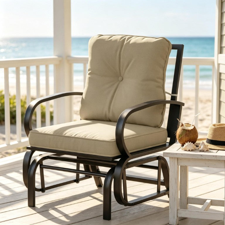 English Elm Comfortable Outdoor Glider Rocker with Tufted Cushions and Weather Resistant Steel Frame T3971P548358