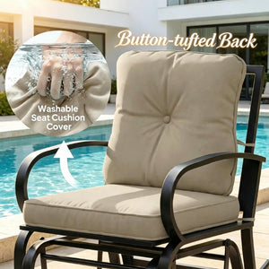 English Elm Comfortable Outdoor Glider Rocker with Tufted Cushions and Weather Resistant Steel Frame T3971P548358