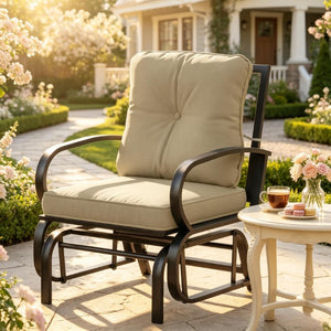 English Elm Comfortable Outdoor Glider Rocker with Tufted Cushions and Weather Resistant Steel Frame T3971P548358