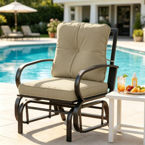 English Elm Comfortable Outdoor Glider Rocker with Tufted Cushions and Weather Resistant Steel Frame T3971P548358