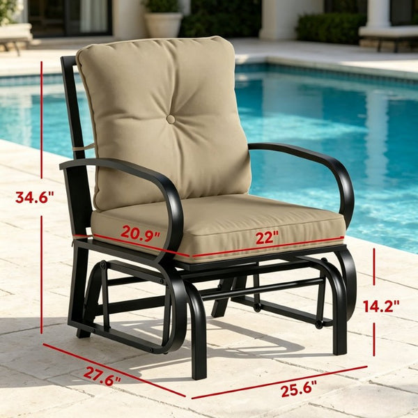 English Elm Comfortable Outdoor Glider Rocker with Tufted Cushions and Weather Resistant Steel Frame T3971P548358