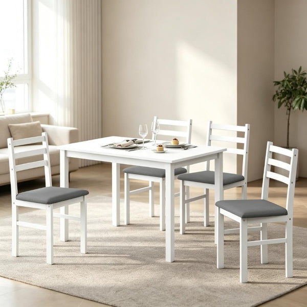 English Elm Compact Farmhouse 5 Piece Dining Set with Rubberwood Legs and Upholstered Slat Back Chairs T3971P548581
