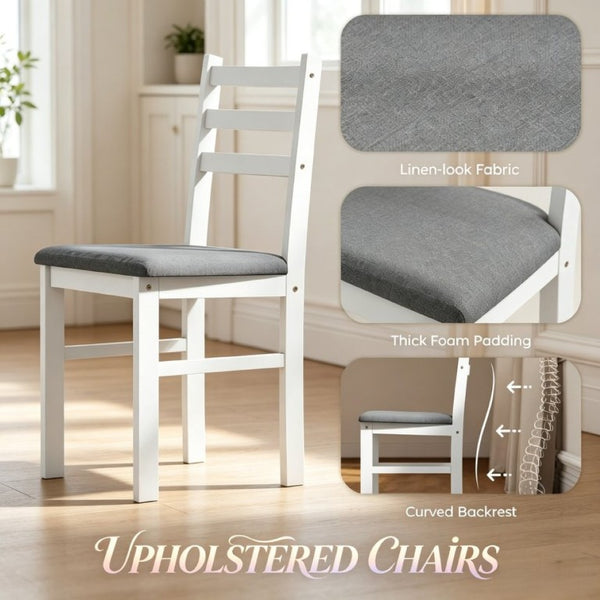 English Elm Compact Farmhouse 5 Piece Dining Set with Rubberwood Legs and Upholstered Slat Back Chairs T3971P548581