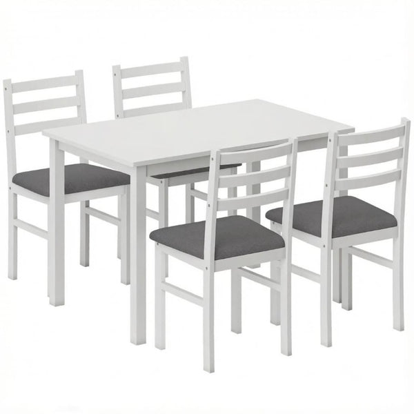 English Elm Compact Farmhouse 5 Piece Dining Set with Rubberwood Legs and Upholstered Slat Back Chairs T3971P548581